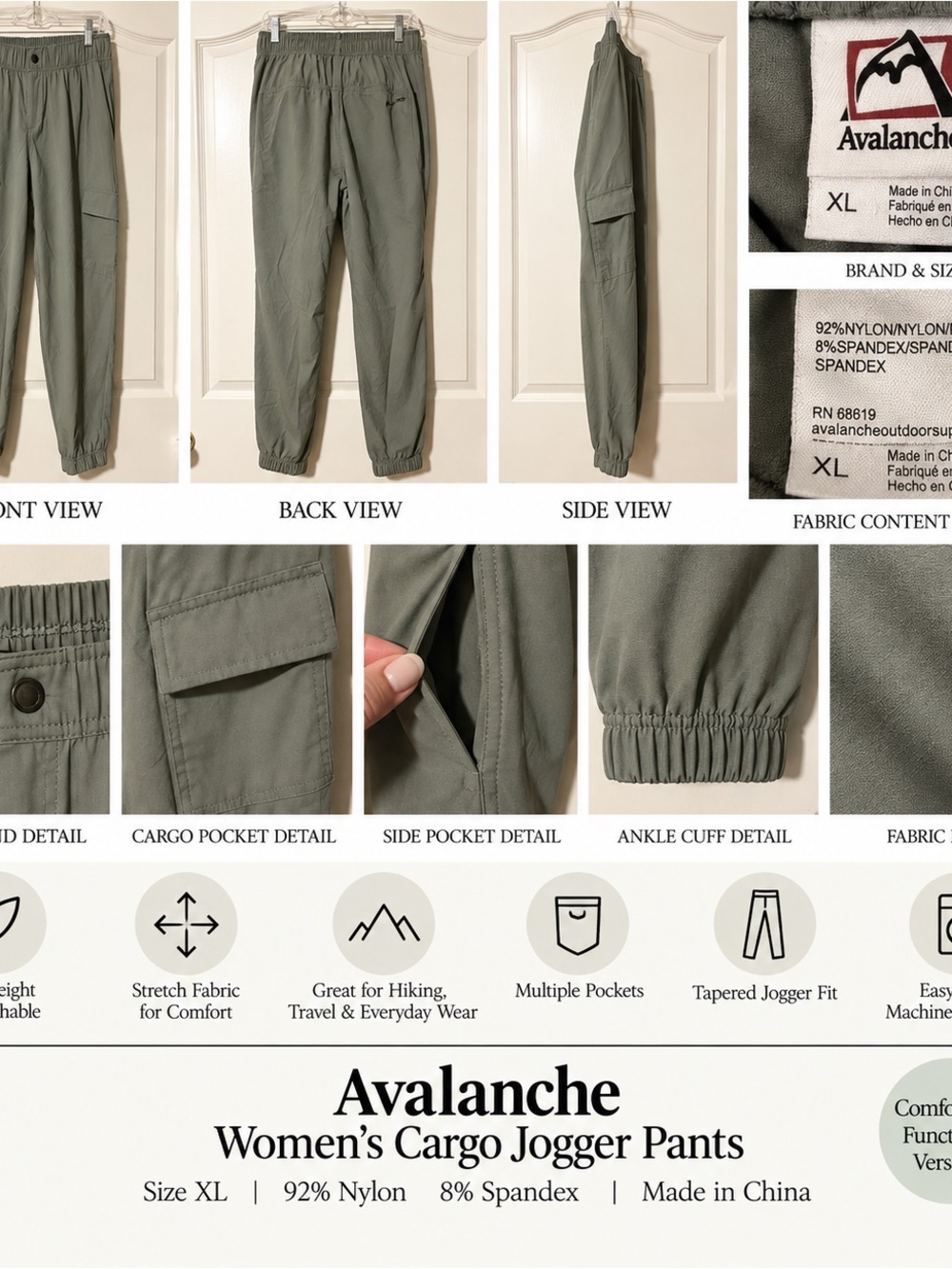 Avalanche Olive Green Women's Cargo Jogger Pants